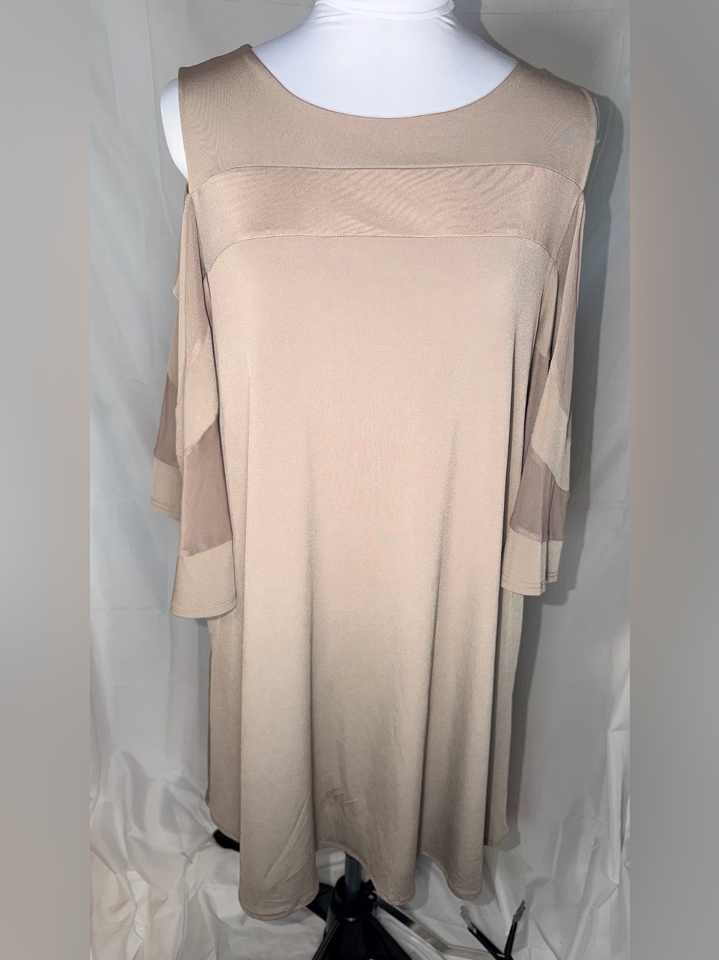Nina Leonard Cold Shoulder Neutral Taupe Dress
